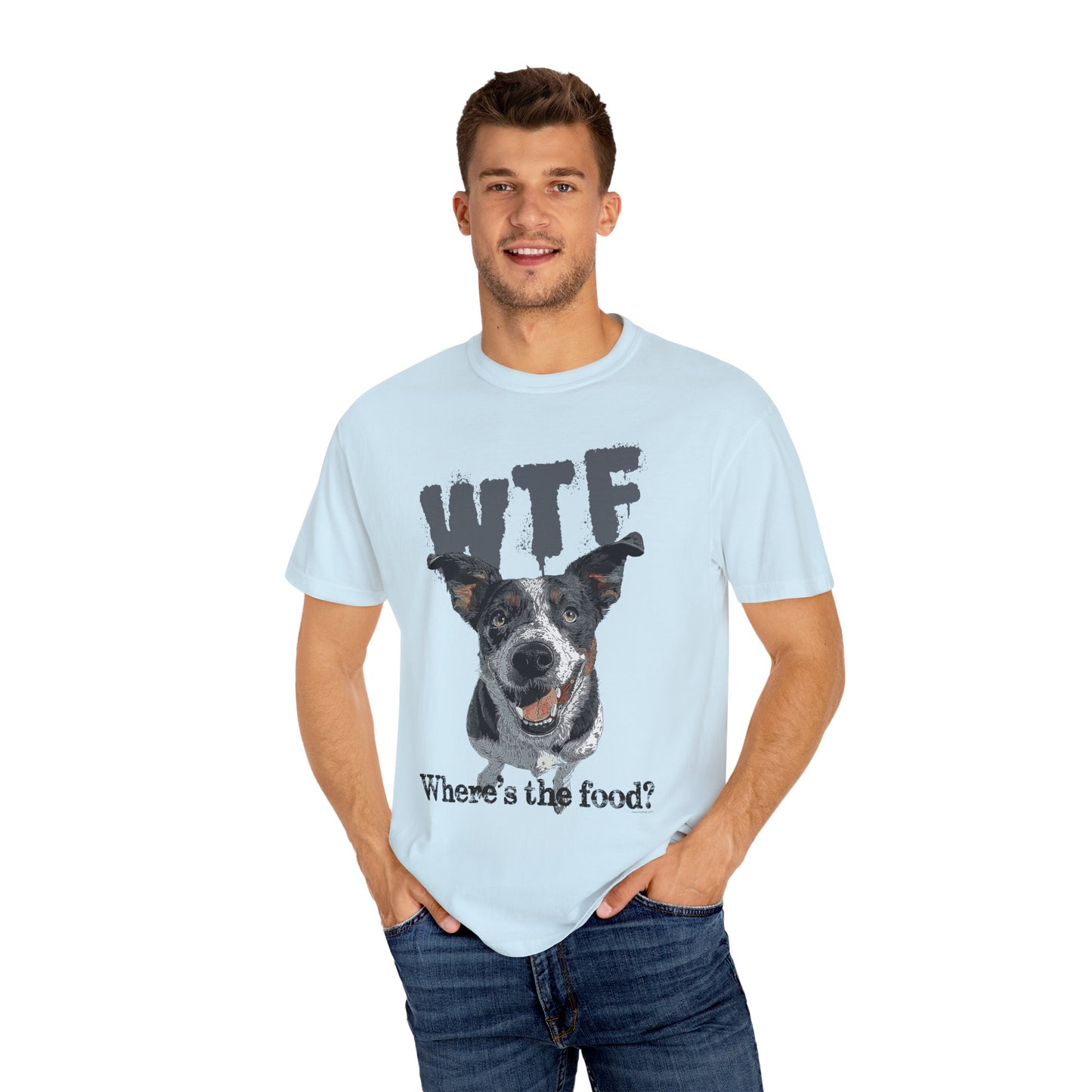 Cowdog Lover Tee with 'WTF, Where's The Food?' Funny Line