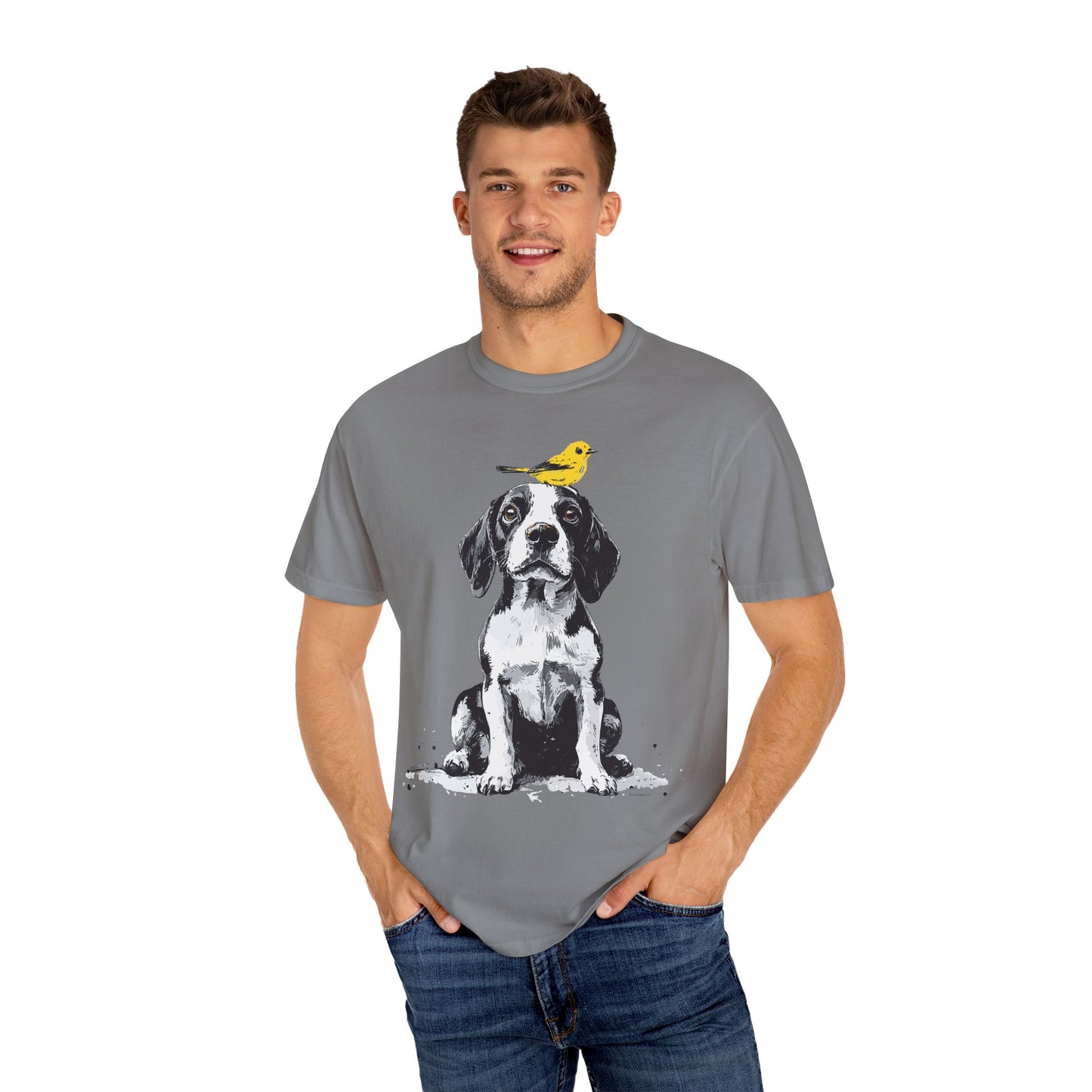Beagle and Yellow Bird Unisex T-shirt - Extra Soft Fabric