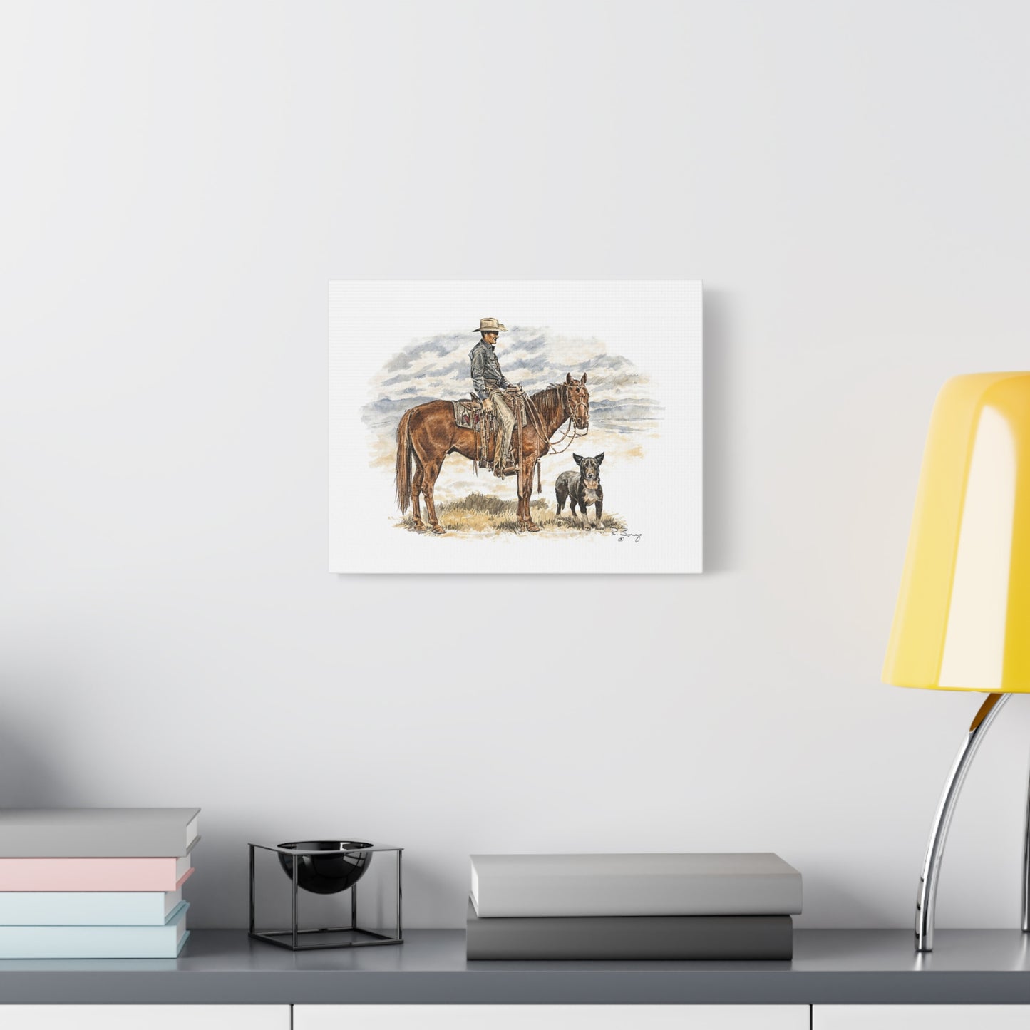 Cowboy, Horse and Dog Stretched Canvas