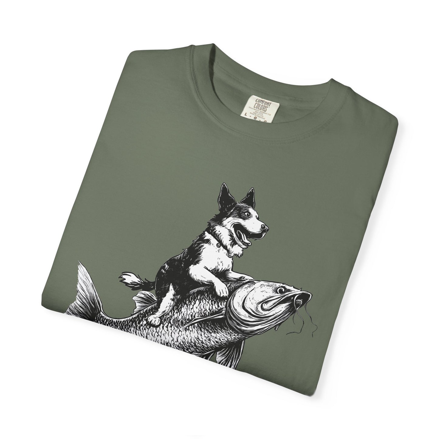 Dog Riding Fish T-shirt - Fun Animal Graphic Tee