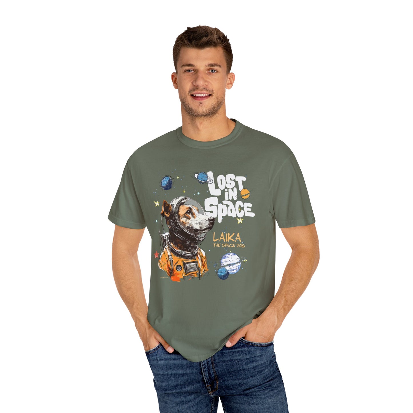 Laika Lost in Space T-shirt - Unisex Garment-Dyed