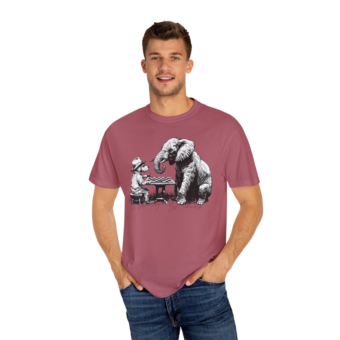 Chess Playing Dog and Elephant Unisex Garment-Dyed T-shirt