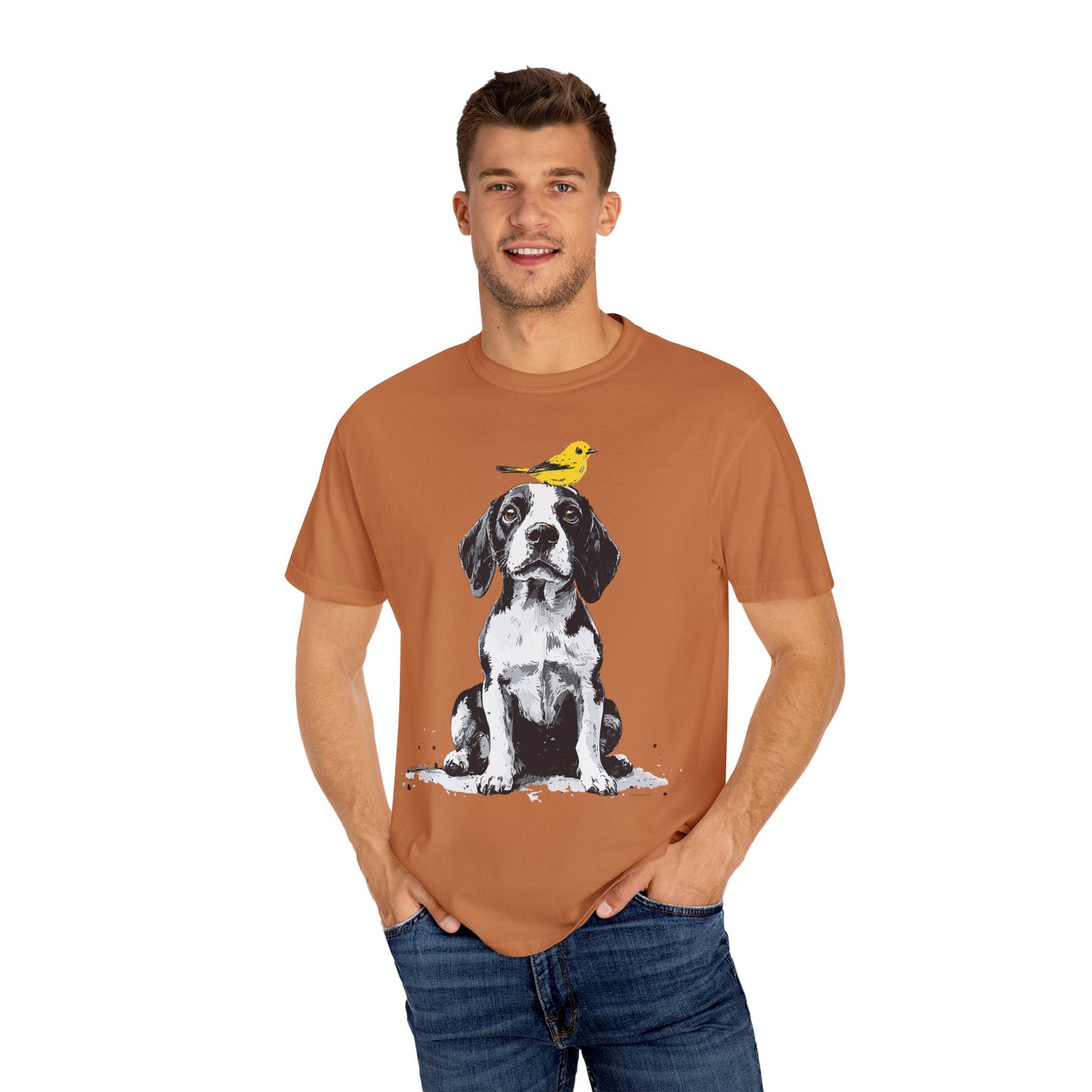 Beagle and Yellow Bird Unisex T-shirt - Extra Soft Fabric