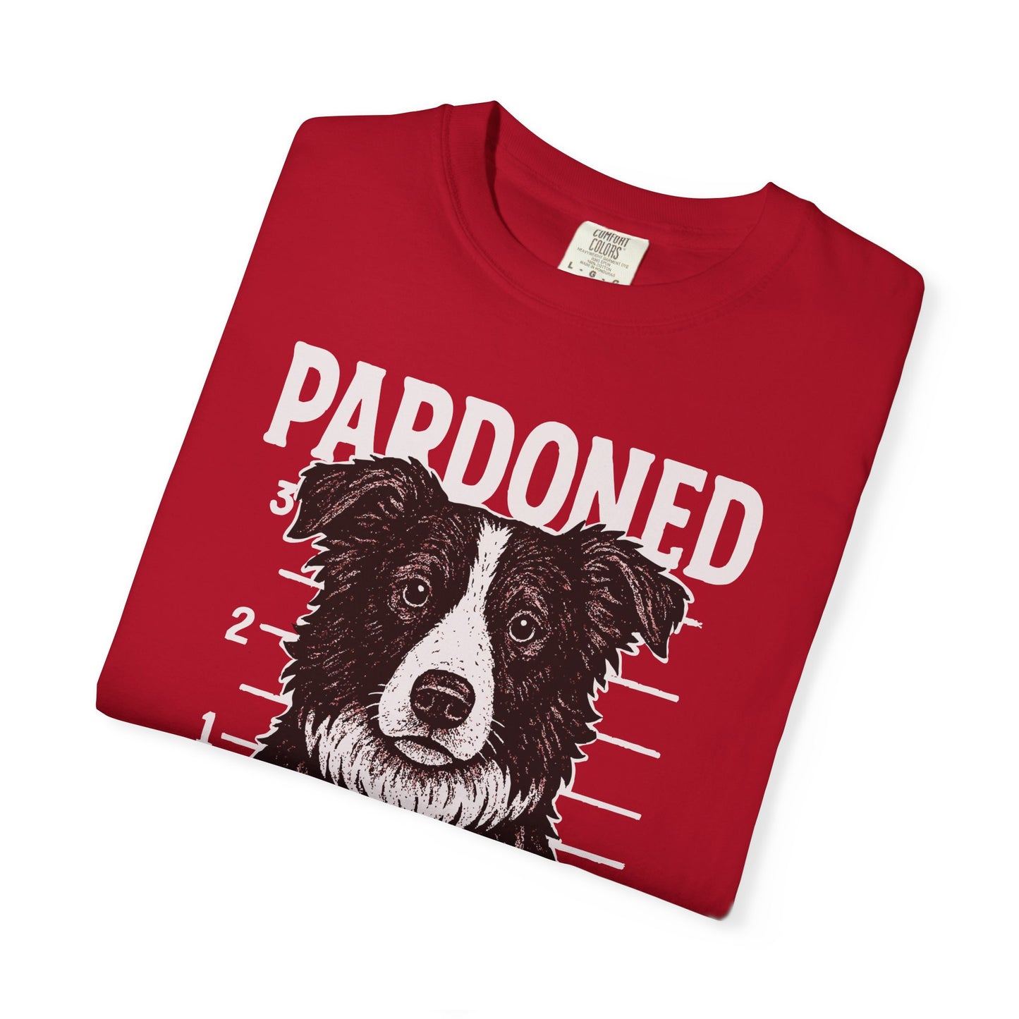 Border Collie Mugshot TShirt - PARDONED OUT ON GOOD BEHAVIOR