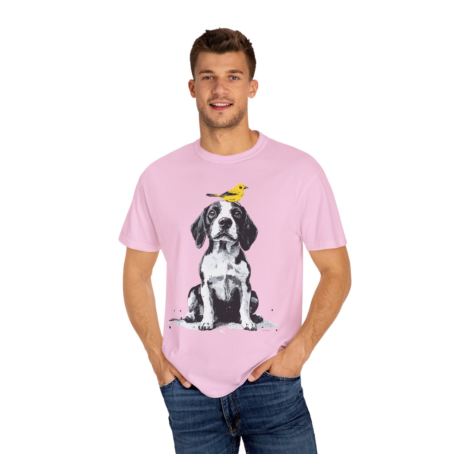 Beagle and Yellow Bird Unisex T-shirt - Extra Soft Fabric