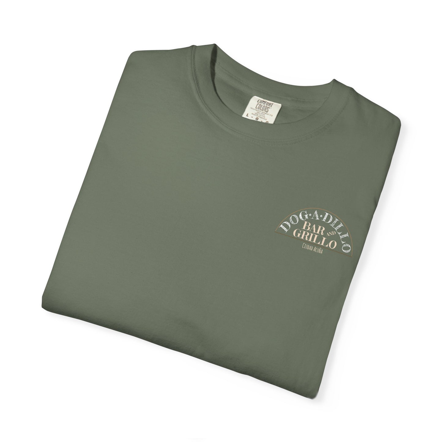 Dog-A-Dillo Armadillo Bar and Grillo T-Shirt, front and back