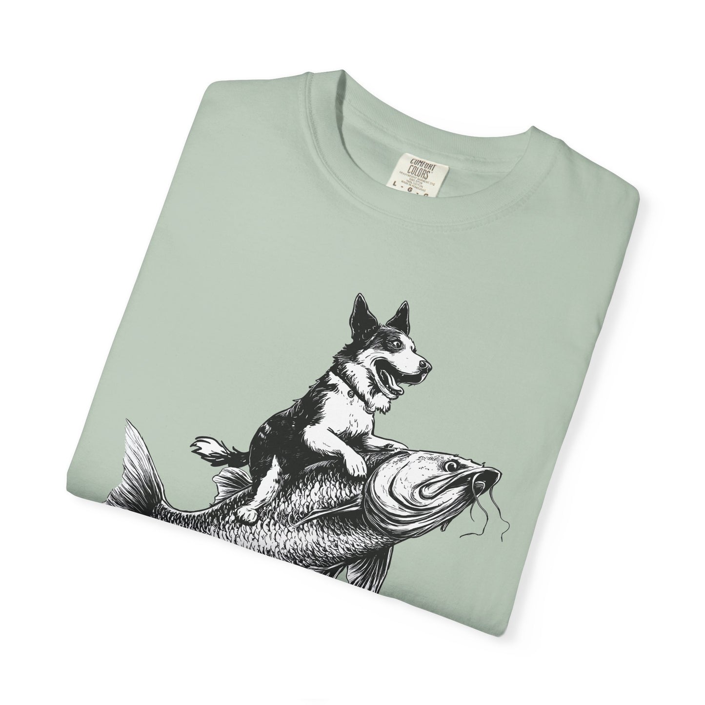 Dog Riding Fish T-shirt - Fun Animal Graphic Tee
