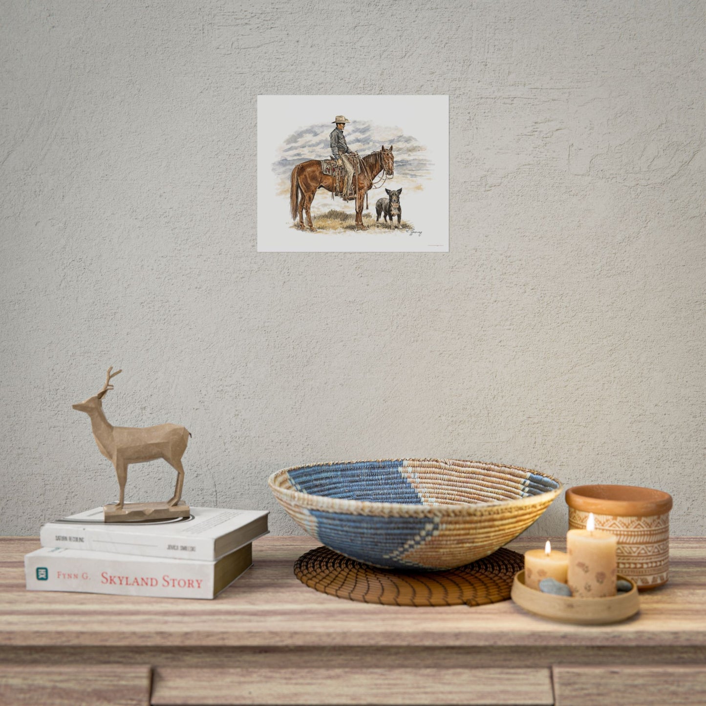 Cowboy, Horse and Dog Print on Fine Art Paper