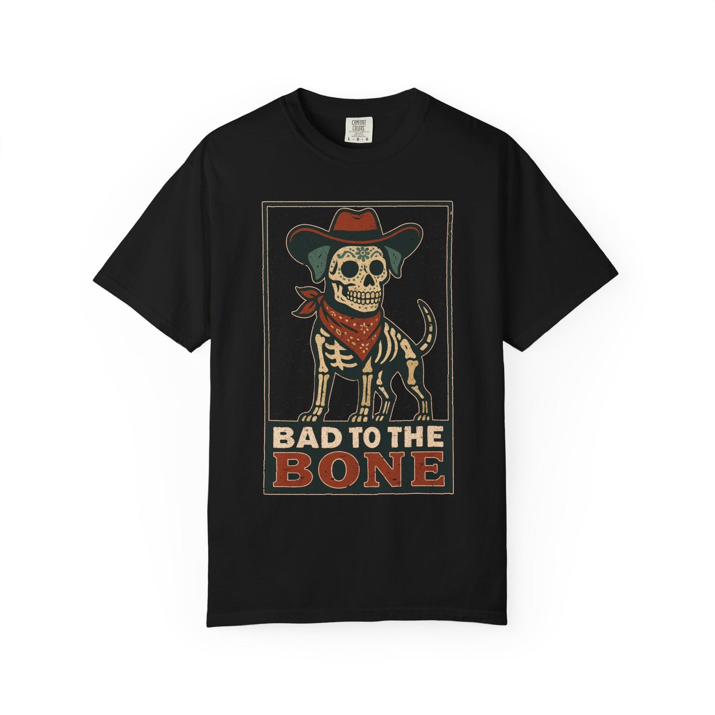 Copy of Bad to the Bone – Cowboy Skeleton Dog Tee
