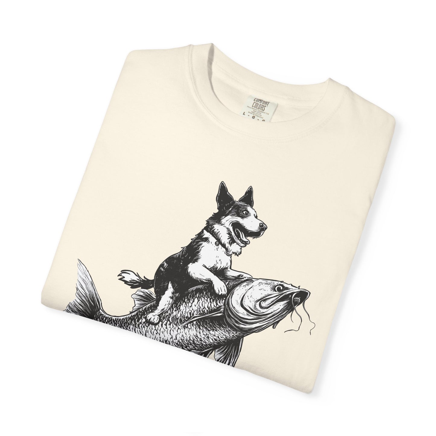 Dog Riding Fish T-shirt - Fun Animal Graphic Tee