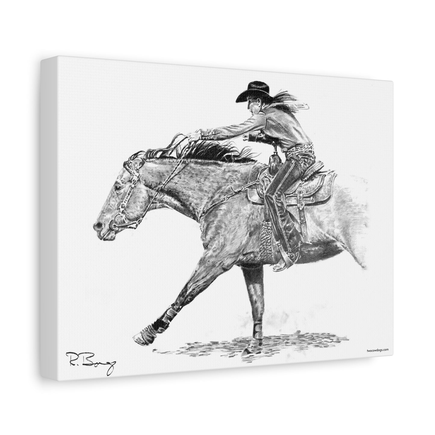 Sprinting Home Barrel Racer, Custom Stretched Canvas