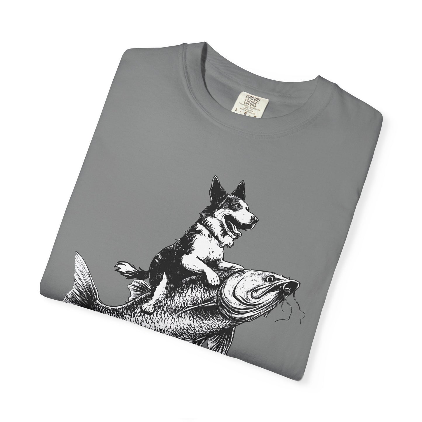 Dog Riding Fish T-shirt - Fun Animal Graphic Tee