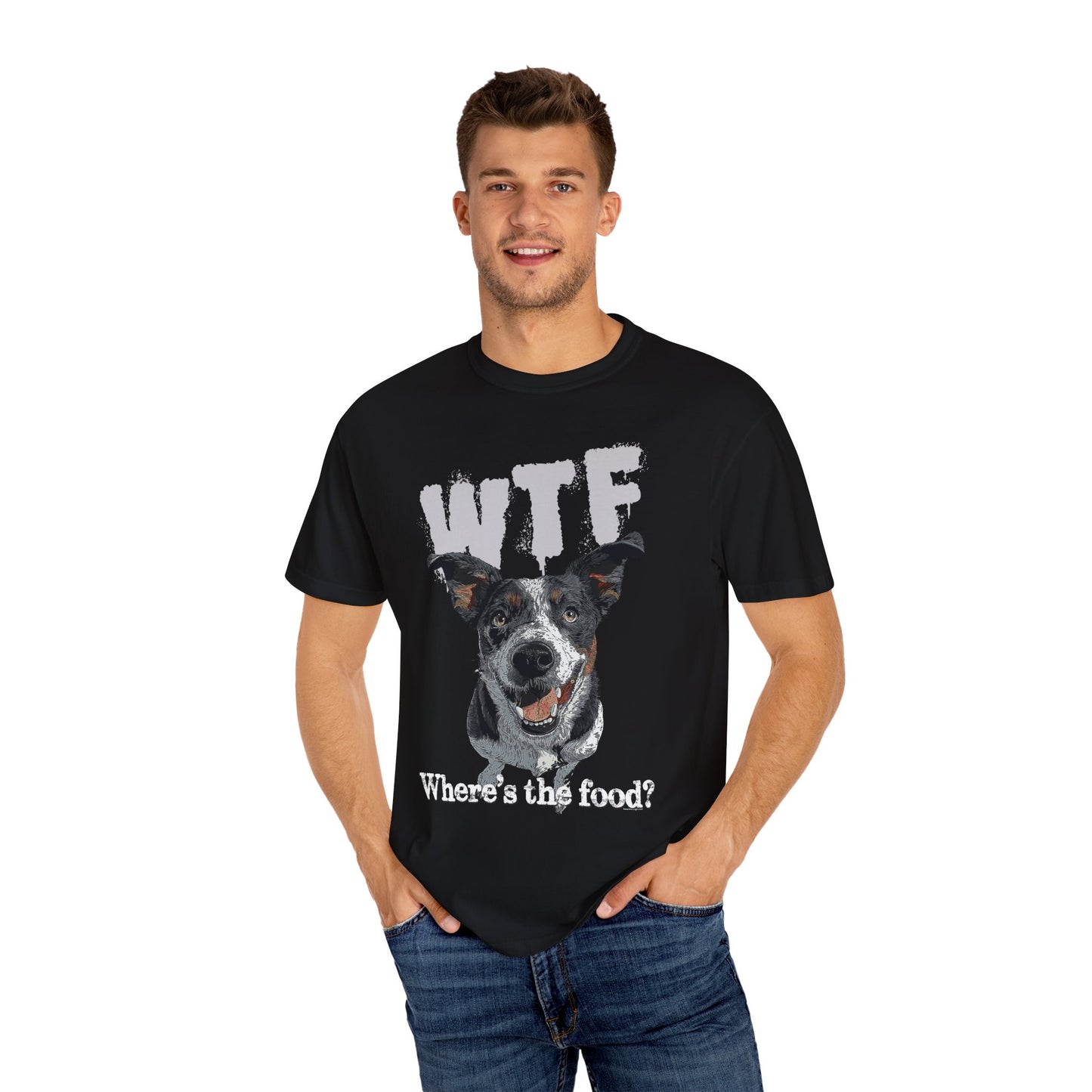 Cowdog Lover Tee with 'WTF, Where's The Food?' Funny Line