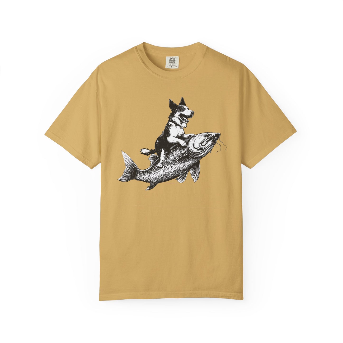 Dog Riding Fish T-shirt - Fun Animal Graphic Tee
