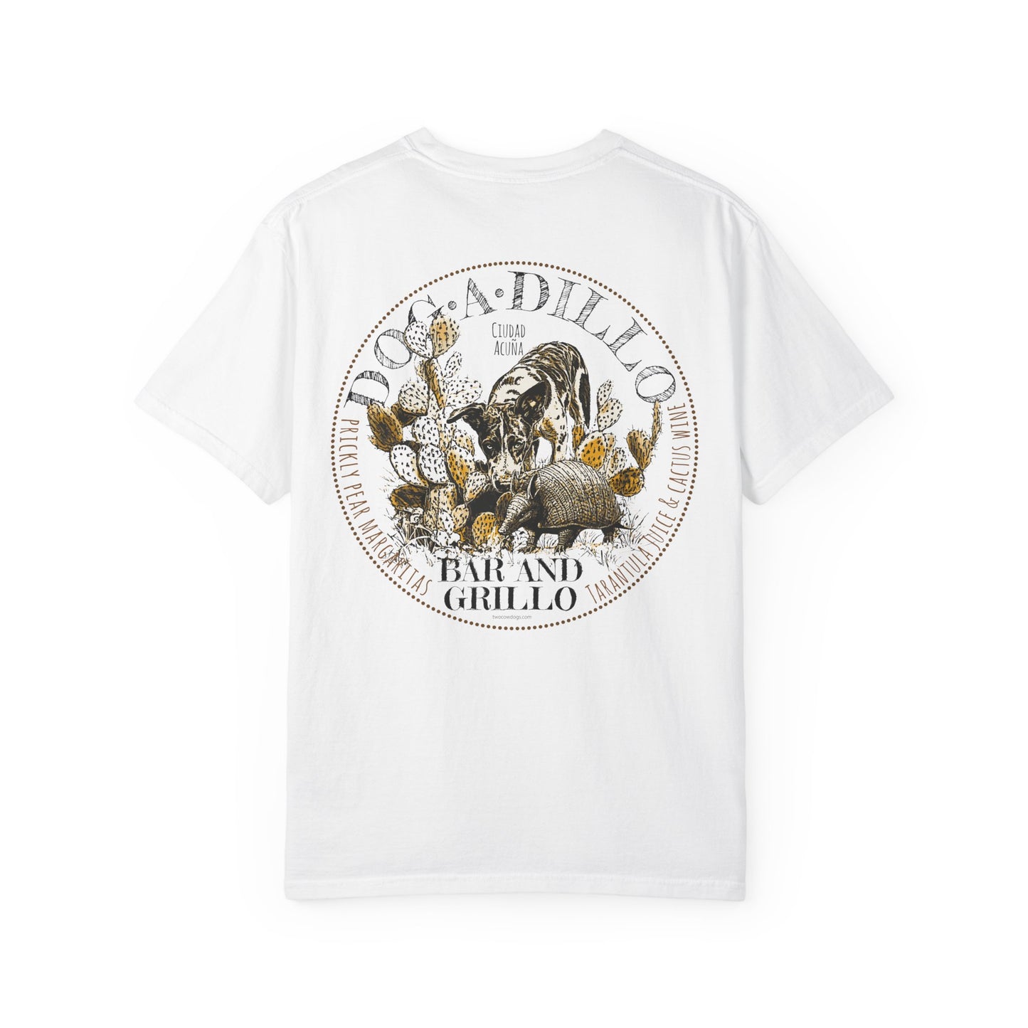 Dog-A-Dillo Armadillo Bar and Grillo T-Shirt, front and back