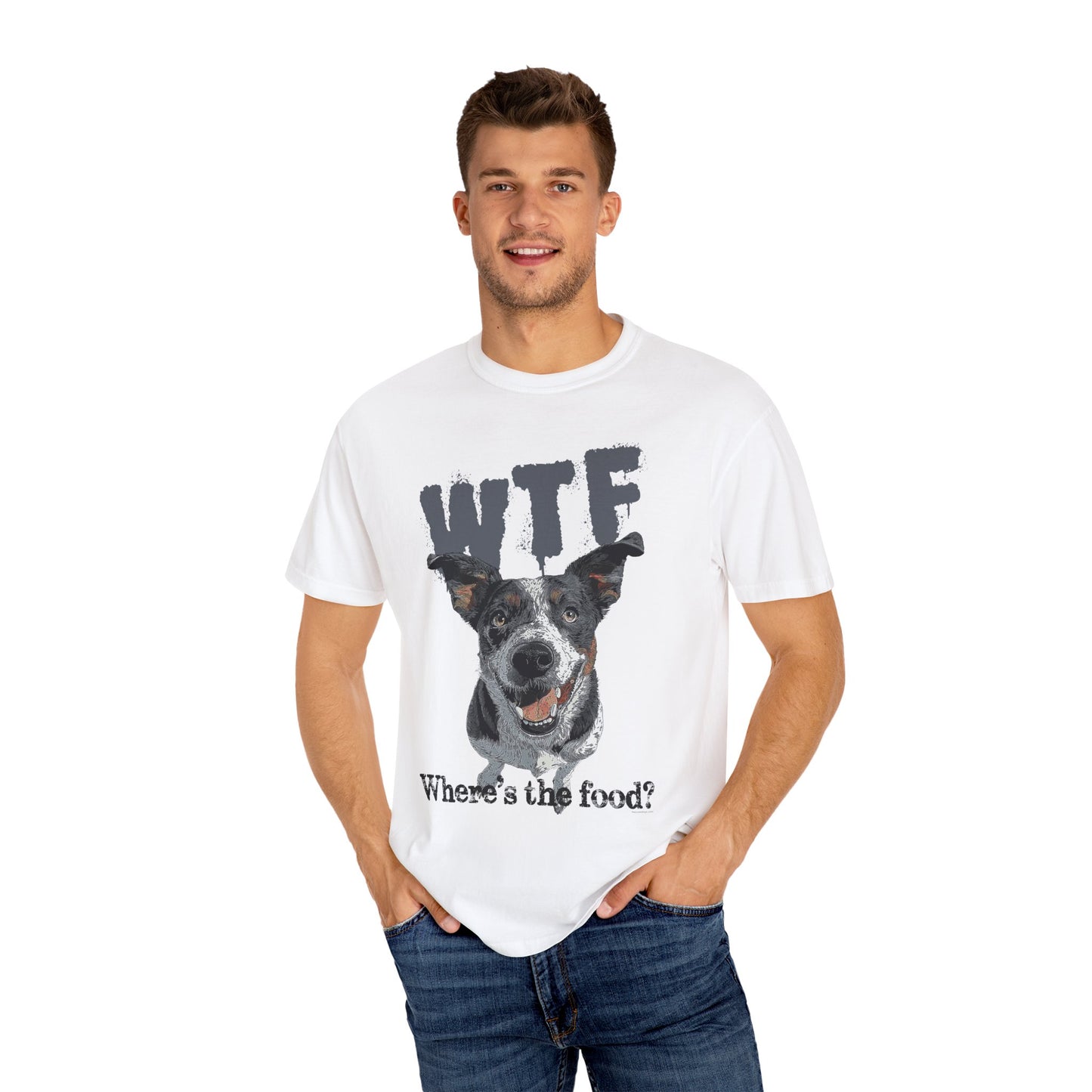 Cowdog Lover Tee with 'WTF, Where's The Food?' Funny Line
