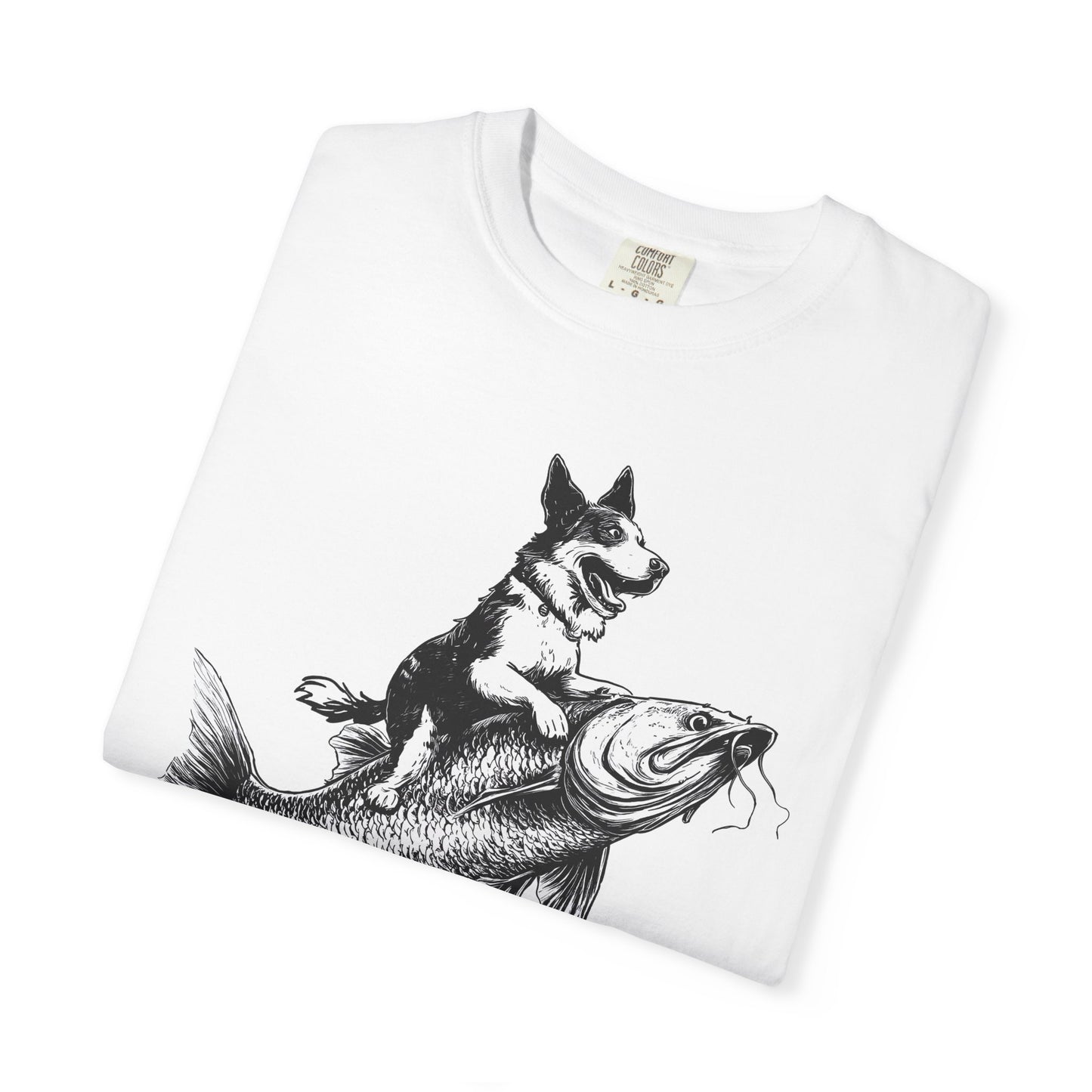 Dog Riding Fish T-shirt - Fun Animal Graphic Tee