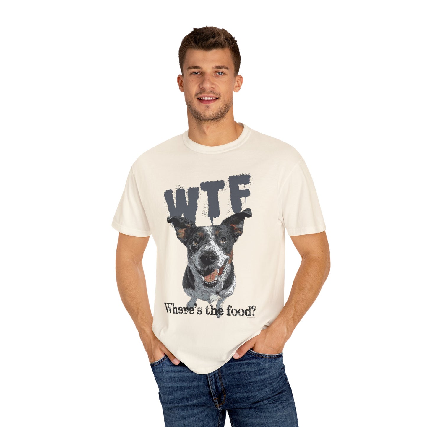 Cowdog Lover Tee with 'WTF, Where's The Food?' Funny Line