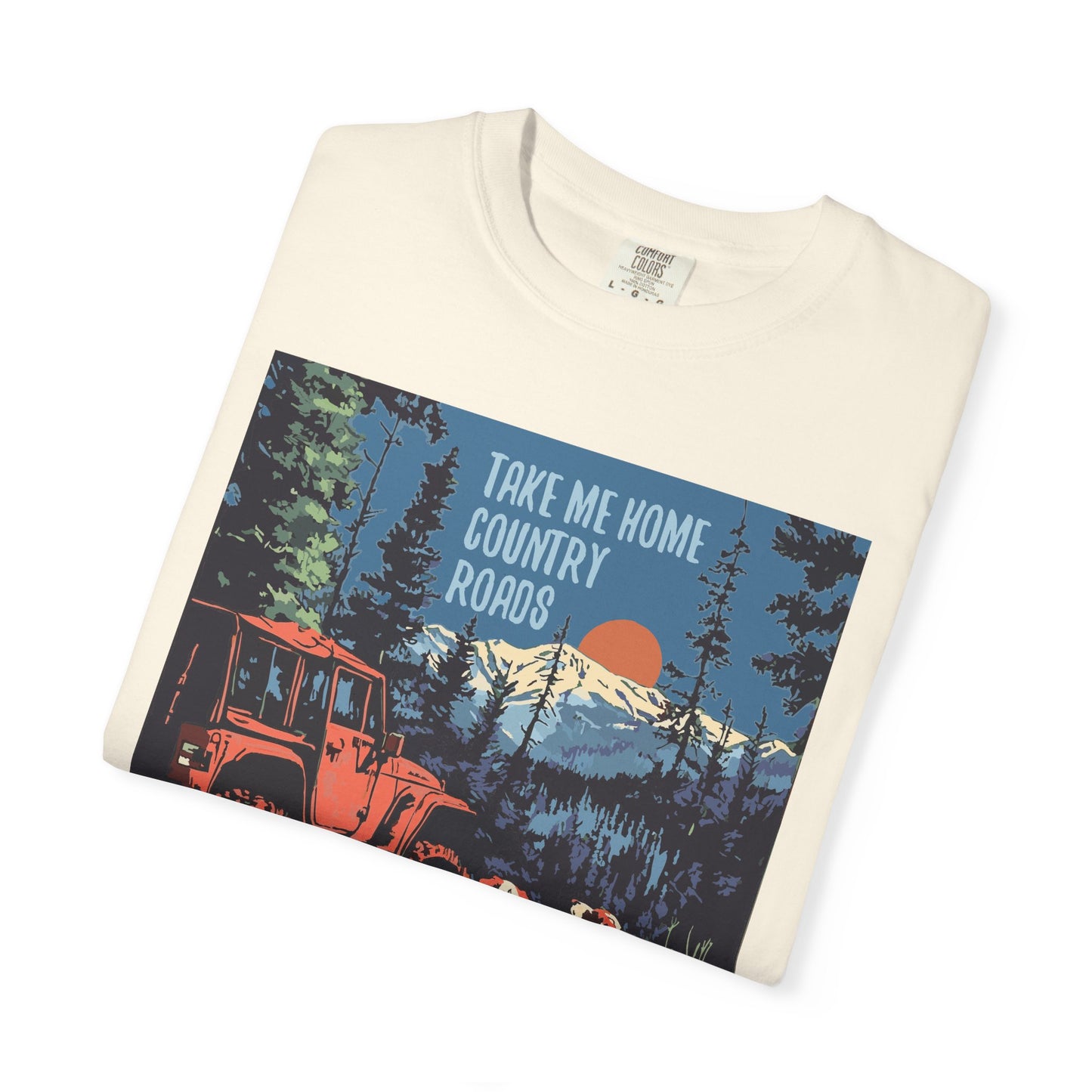Country Roads Unisex T-Shirt, Dogs and Jeep Design