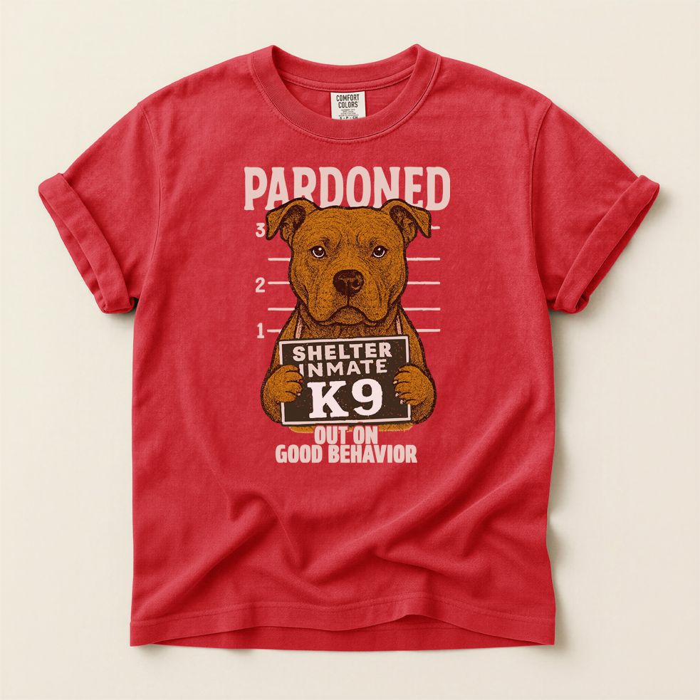 Pit Bull Mugshot TShirt - PARDONED OUT ON GOOD BEHAVIOR