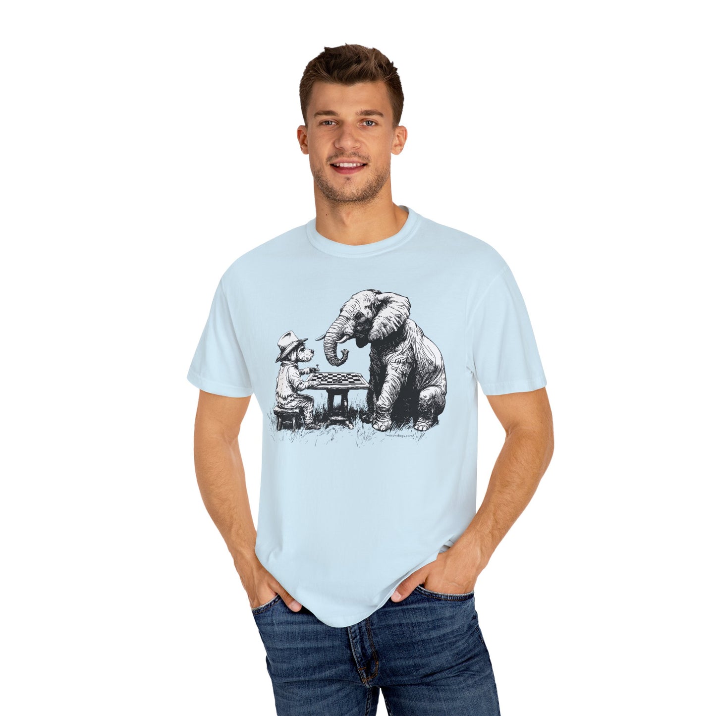 Chess Playing Dog and Elephant Unisex Garment-Dyed T-shirt