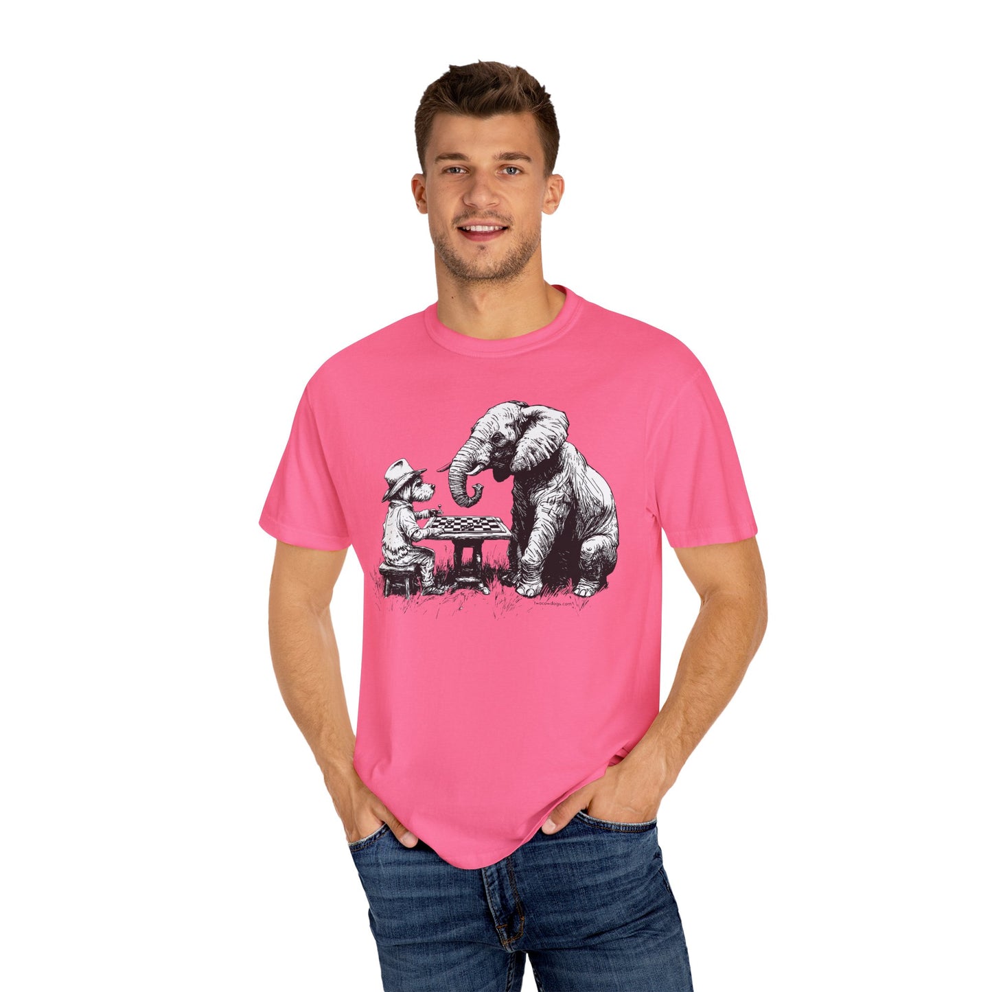 Chess Playing Dog and Elephant Unisex Garment-Dyed T-shirt