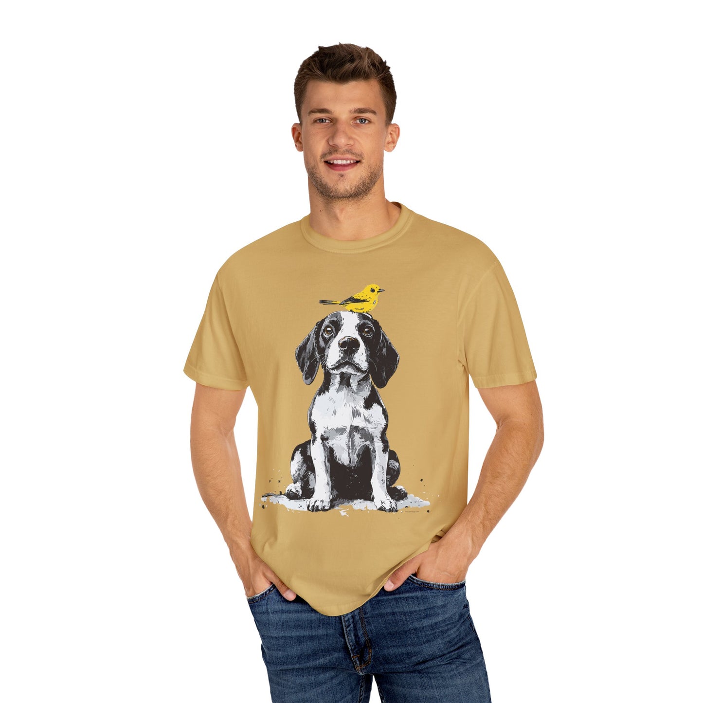 Beagle and Yellow Bird Unisex T-shirt - Extra Soft Fabric