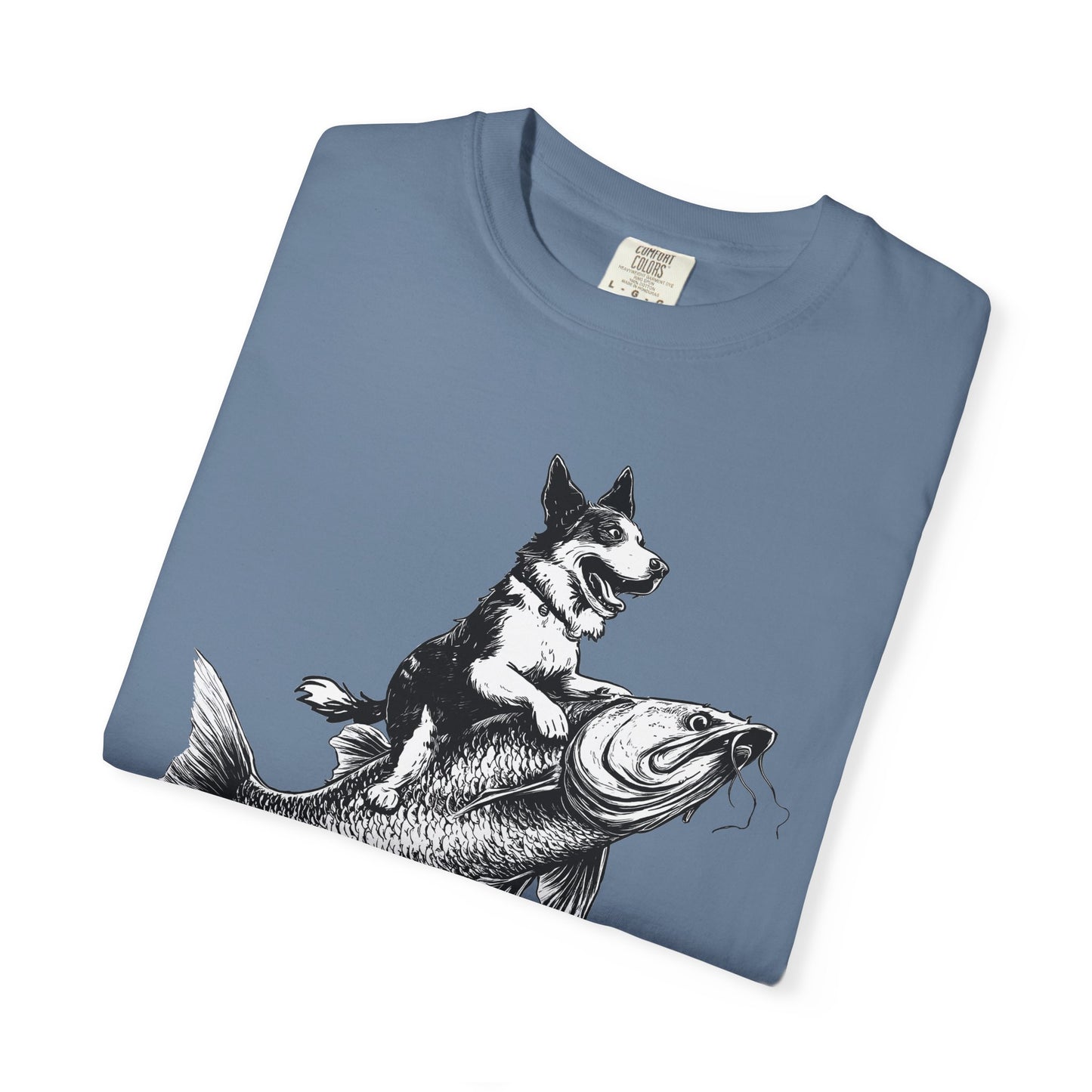 Dog Riding Fish T-shirt - Fun Animal Graphic Tee