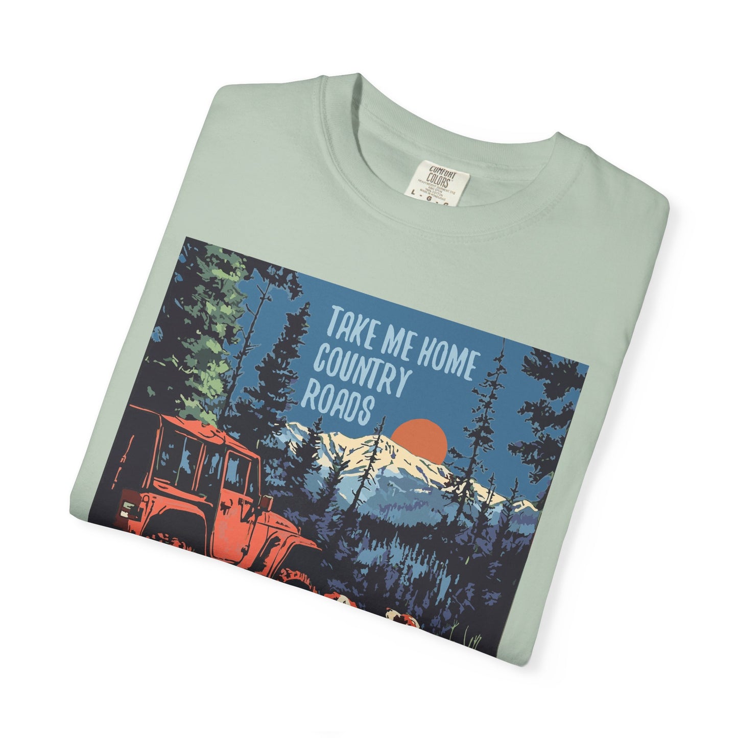 Country Roads Unisex T-Shirt, Dogs and Jeep Design