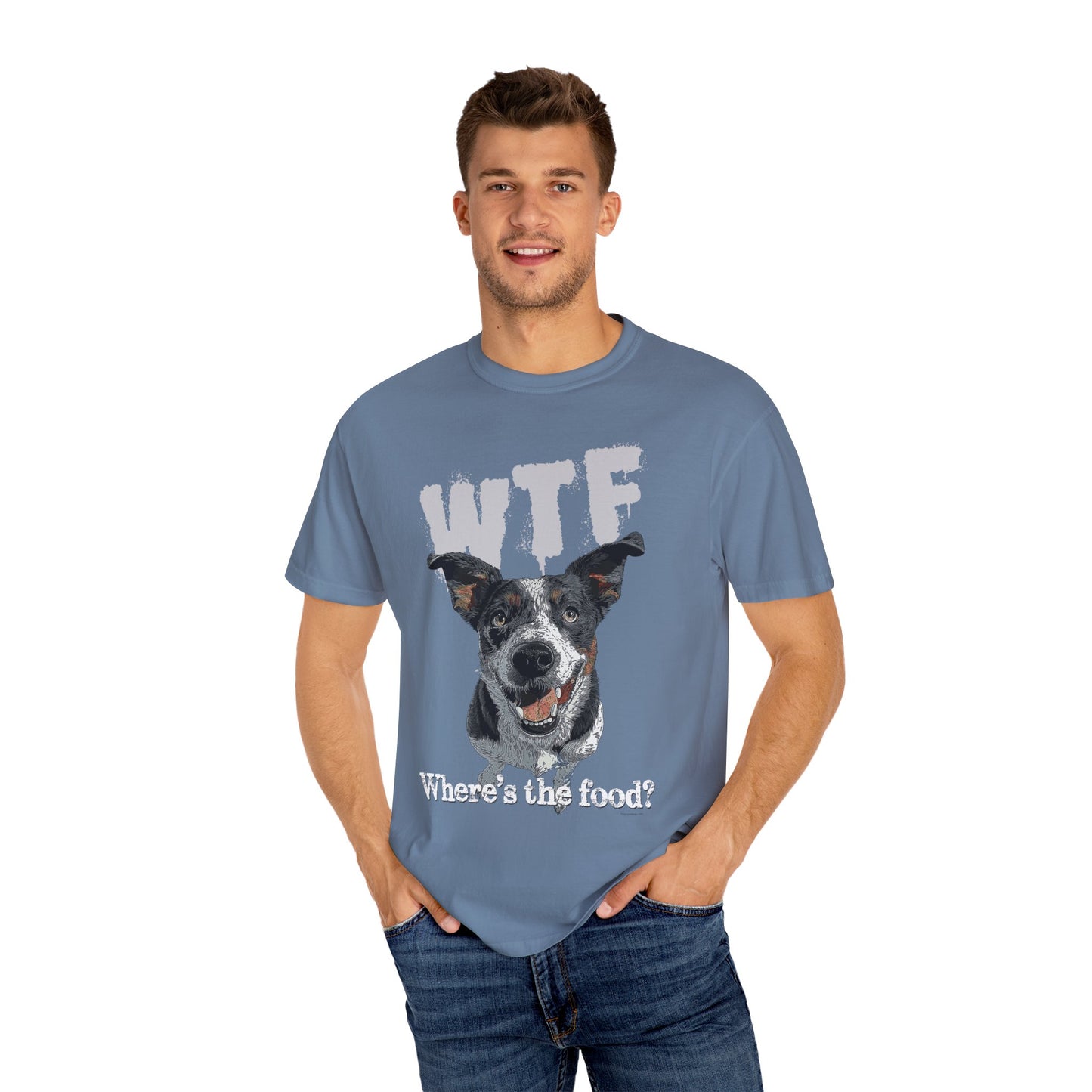 Cowdog Lover Tee with 'WTF, Where's The Food?' Funny Line