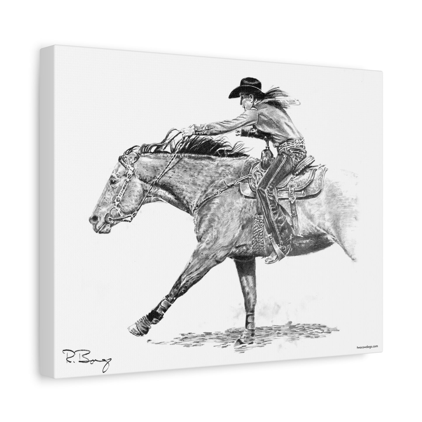 Sprinting Home Barrel Racer, Custom Stretched Canvas