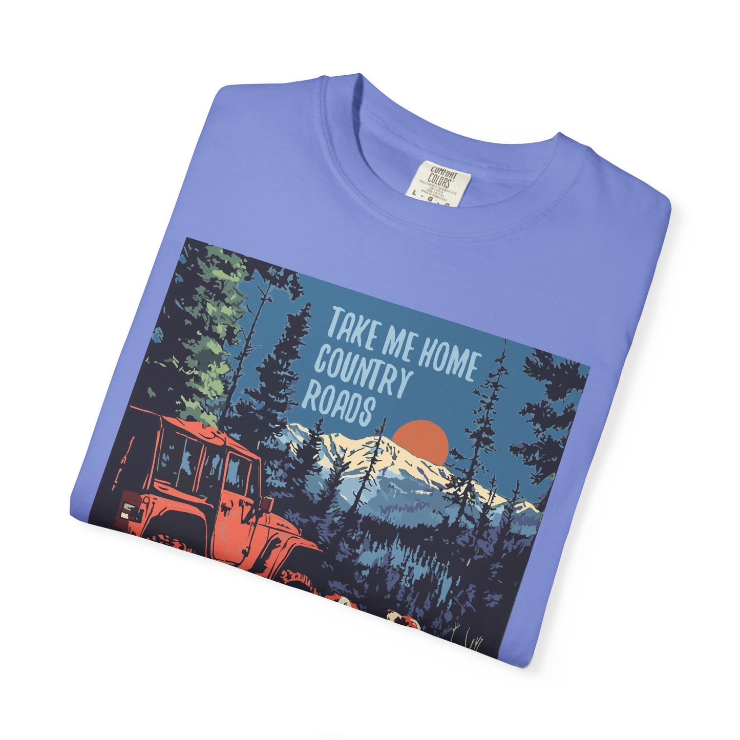 Country Roads Unisex T-Shirt, Dogs and Jeep Design