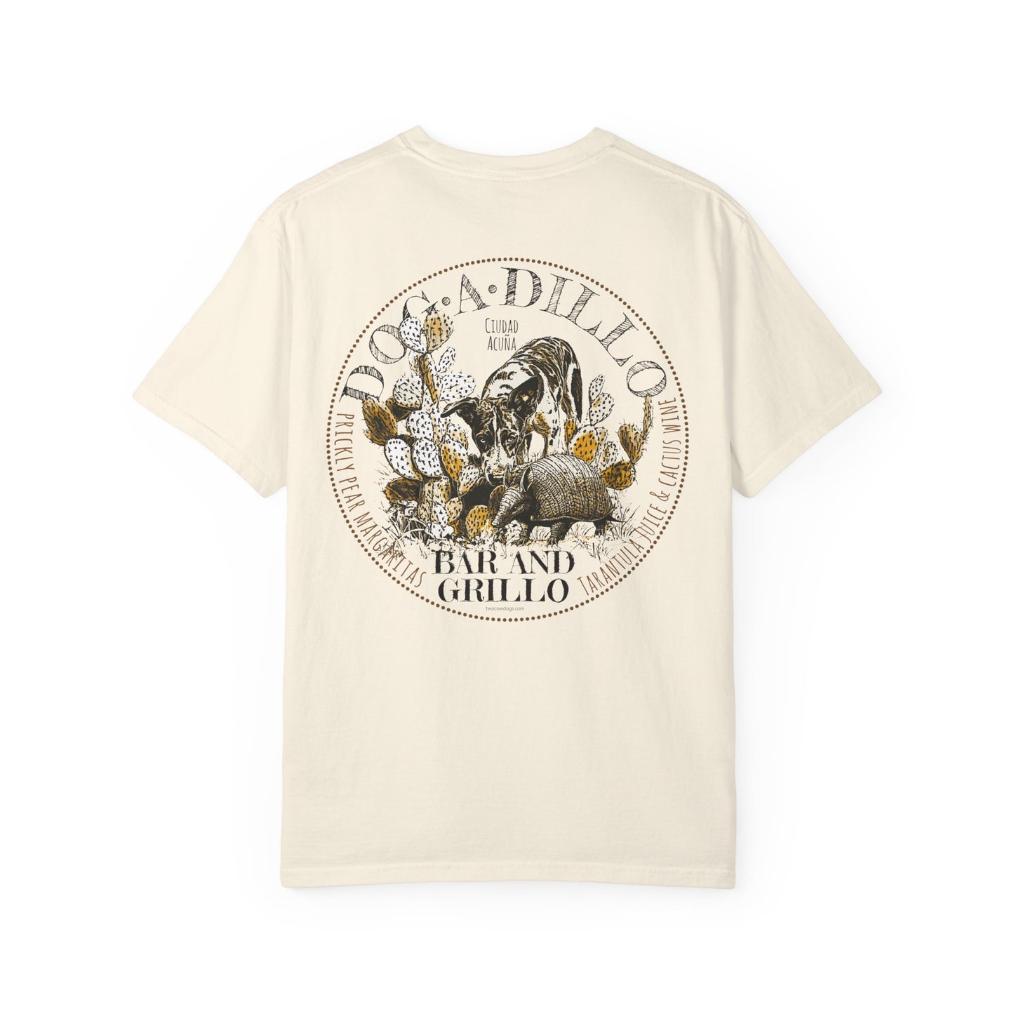 Dog-A-Dillo Armadillo Bar and Grillo T-Shirt, front and back