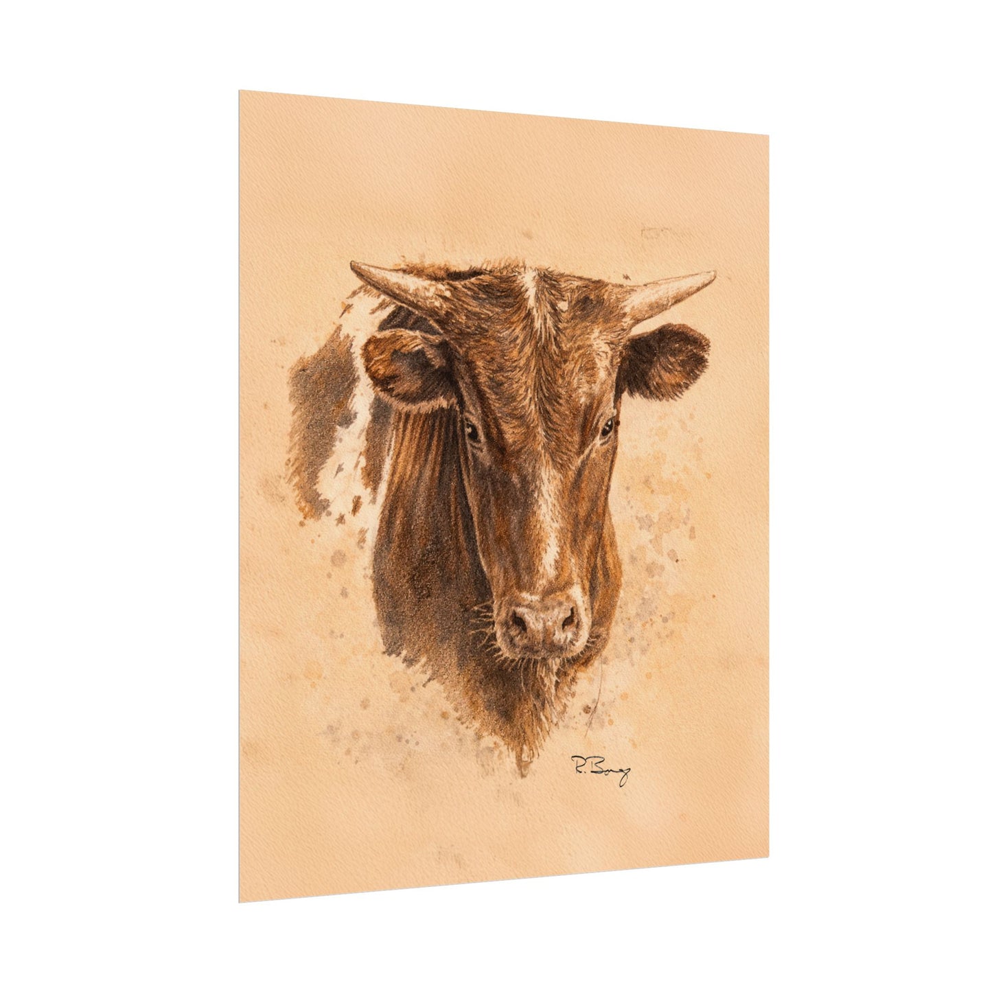 West Texas Steer Print — Sepia Watercolor Ranch Print