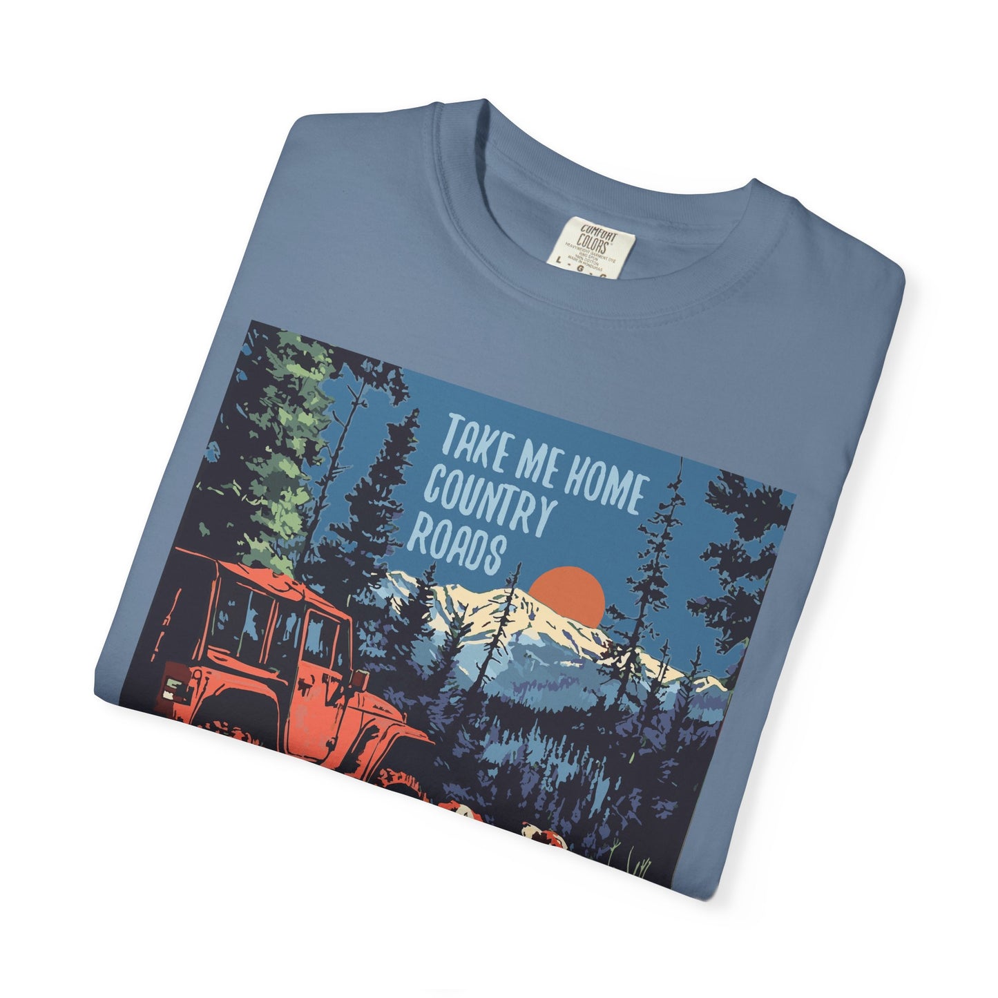 Country Roads Unisex T-Shirt, Dogs and Jeep Design