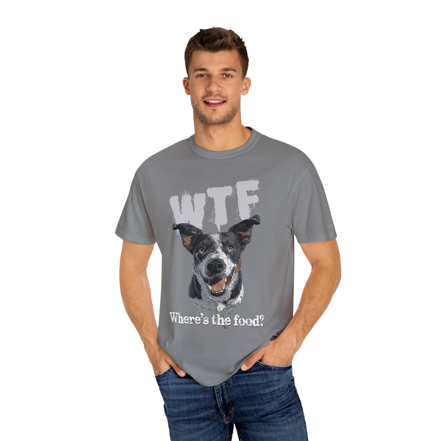 Cowdog Lover Tee with 'WTF, Where's The Food?' Funny Line