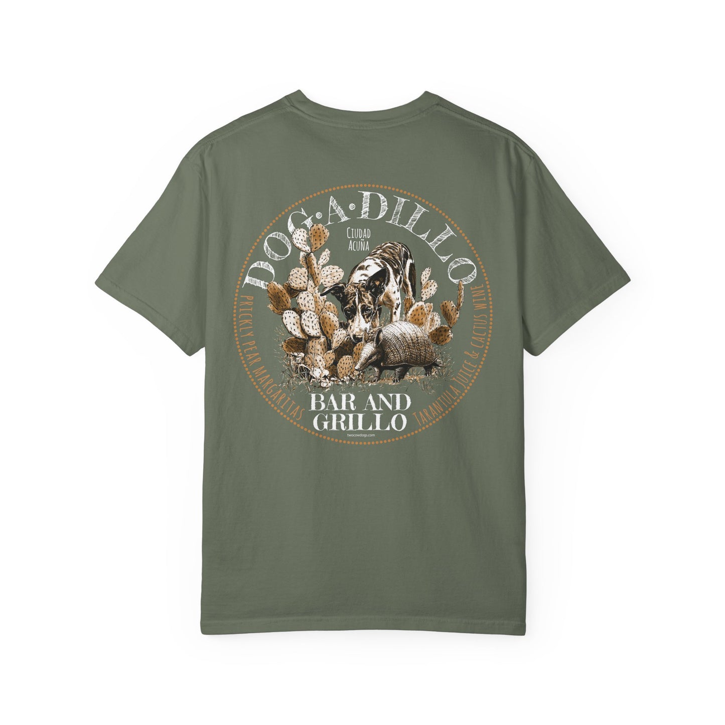 Dog-A-Dillo Armadillo Bar and Grillo T-Shirt, front and back