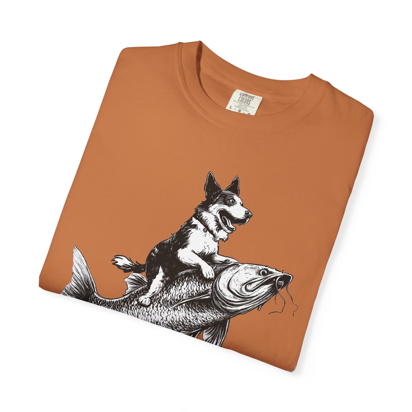 Dog Riding Fish T-shirt - Fun Animal Graphic Tee