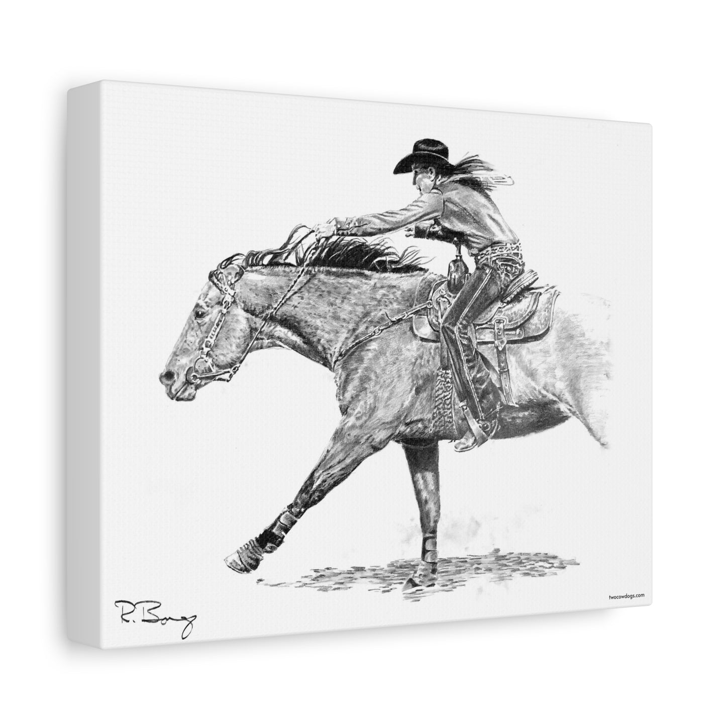 Sprinting Home Barrel Racer, Custom Stretched Canvas