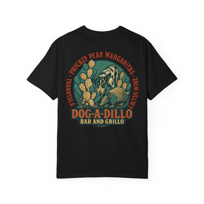 Dog-A-Dillo Armadillo Bar and Grillo T-Shirt, front and back