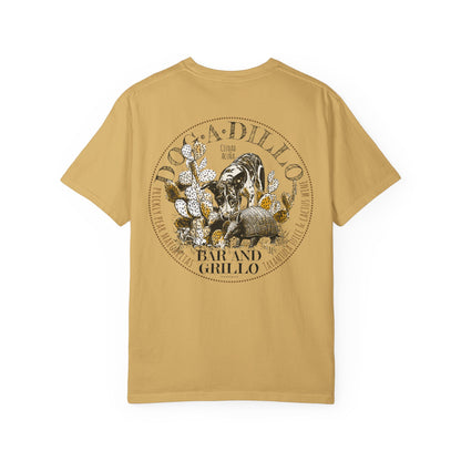 Dog-A-Dillo Armadillo Bar and Grillo T-Shirt, front and back
