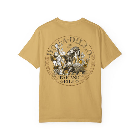 Dog-A-Dillo Armadillo Bar and Grillo T-Shirt, front and back