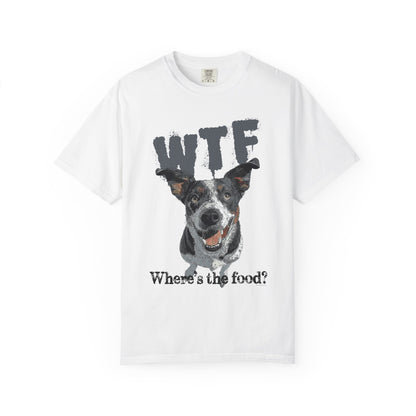 Cowdog Lover Tee with 'WTF, Where's The Food?' Funny Line
