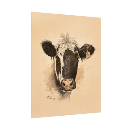 Scruffy Cow Portrait with Eartag Print