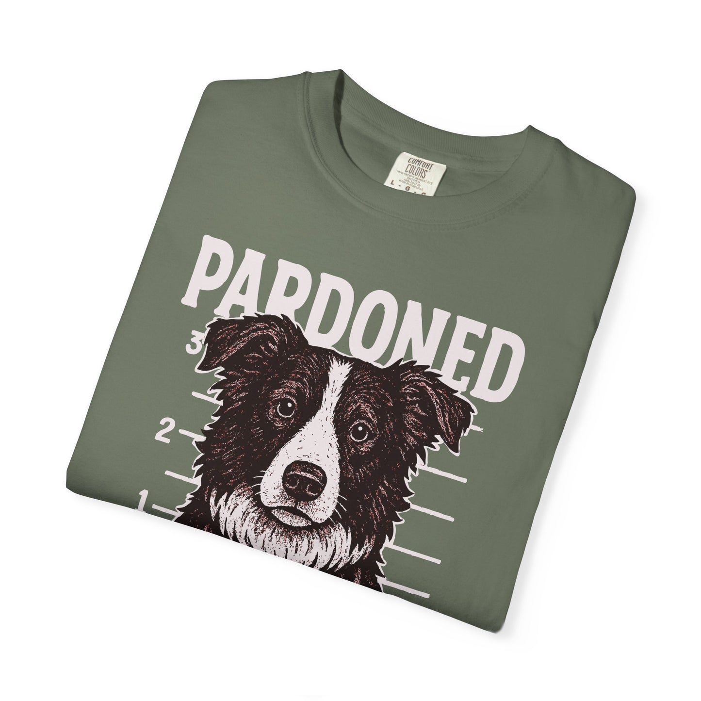 Border Collie Mugshot TShirt - PARDONED OUT ON GOOD BEHAVIOR