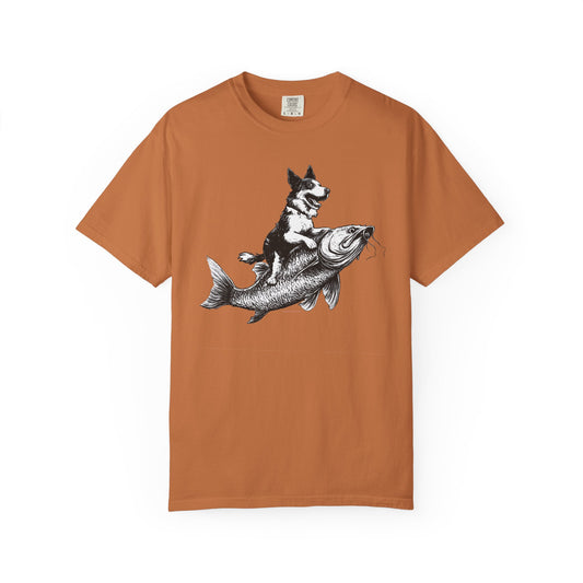 Dog Riding Fish T-shirt - Fun Animal Graphic Tee