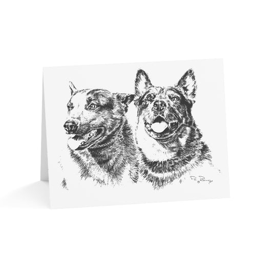 Two Cow Dogs Blank Notecards