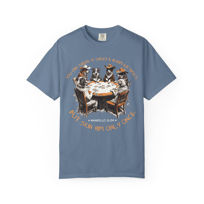 T-shirt with Poker Player Amarillo Slim Quote and Dogs Playing Cards Design