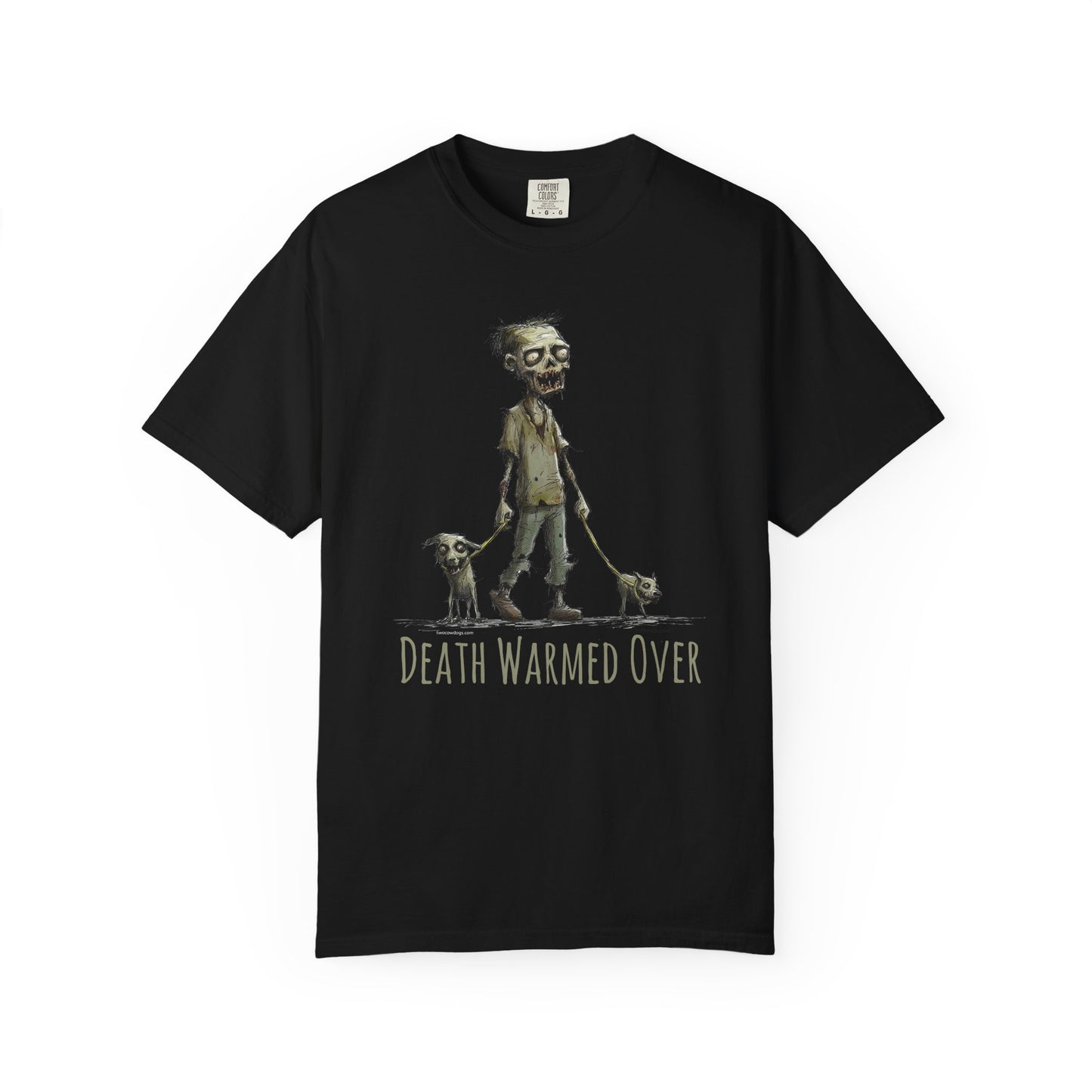 Zombie and his Dogs Unisex T-shirt, Death Warmed Over Design