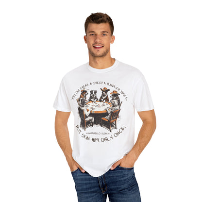 T-shirt with Poker Player Amarillo Slim Quote and Dogs Playing Cards Design